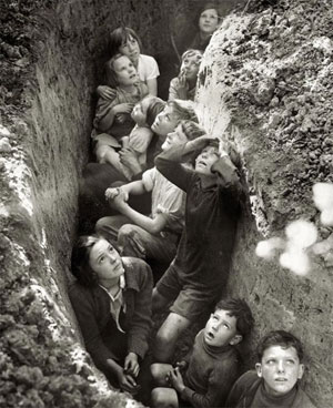 In rural areas or smaller towns, trenches and makeshift shelters were common Air Raid Trenches